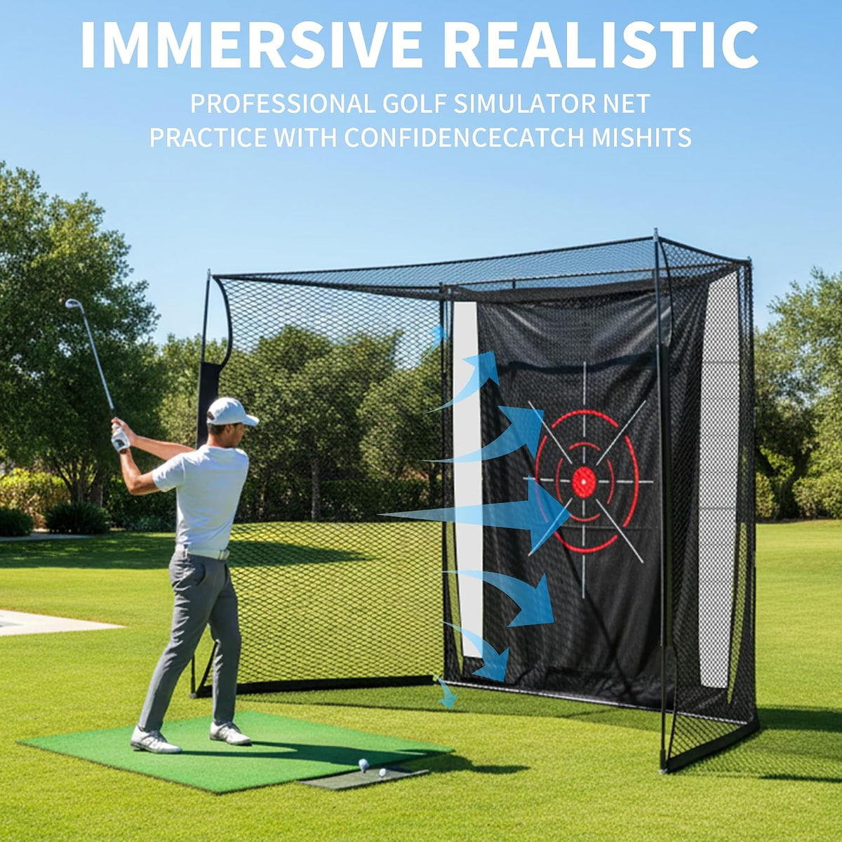 Golf Net,Golf Impact Screen,Golf Simulator Enclosure,11X8Ft Golf Hitting Cage,Equipped with Blank Simulator Screen and Green Target Cloth(Projector Not Included)