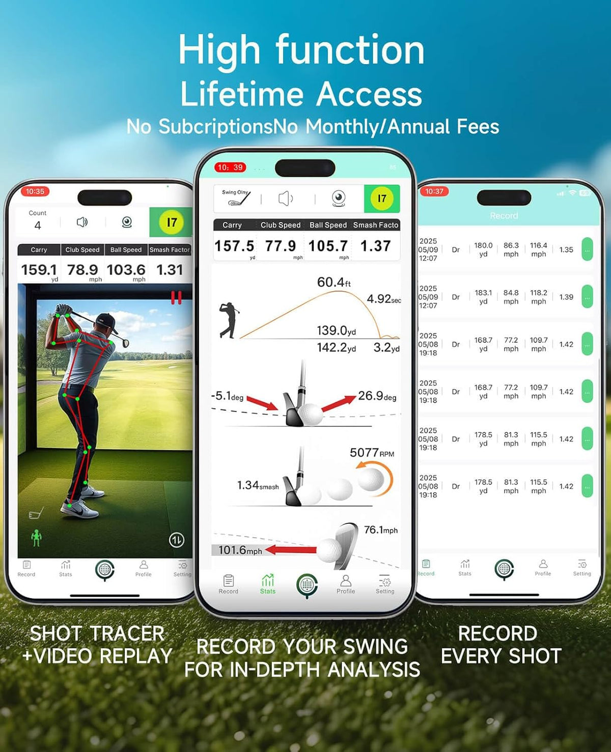 Portable Golf Launch Monitor Pro X1 Plus, Simulators for Home & Training, Mobile Launch Monitor for Golf Swing Analysis, Tracker & Swing Analyzer, Indoor Outdoor Use, up to 12 Hours Battery Life.