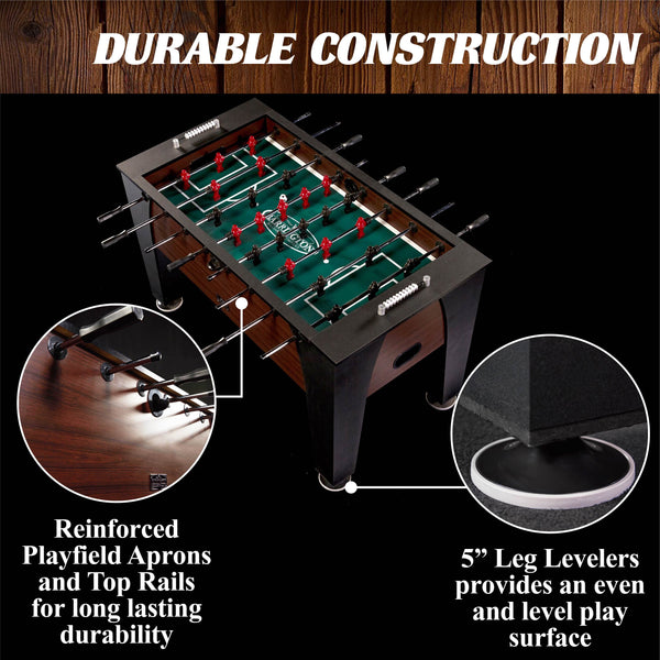 58” Richmond Foosball Table Competition Size, Soccer, Accessories Included, Brown/Black by