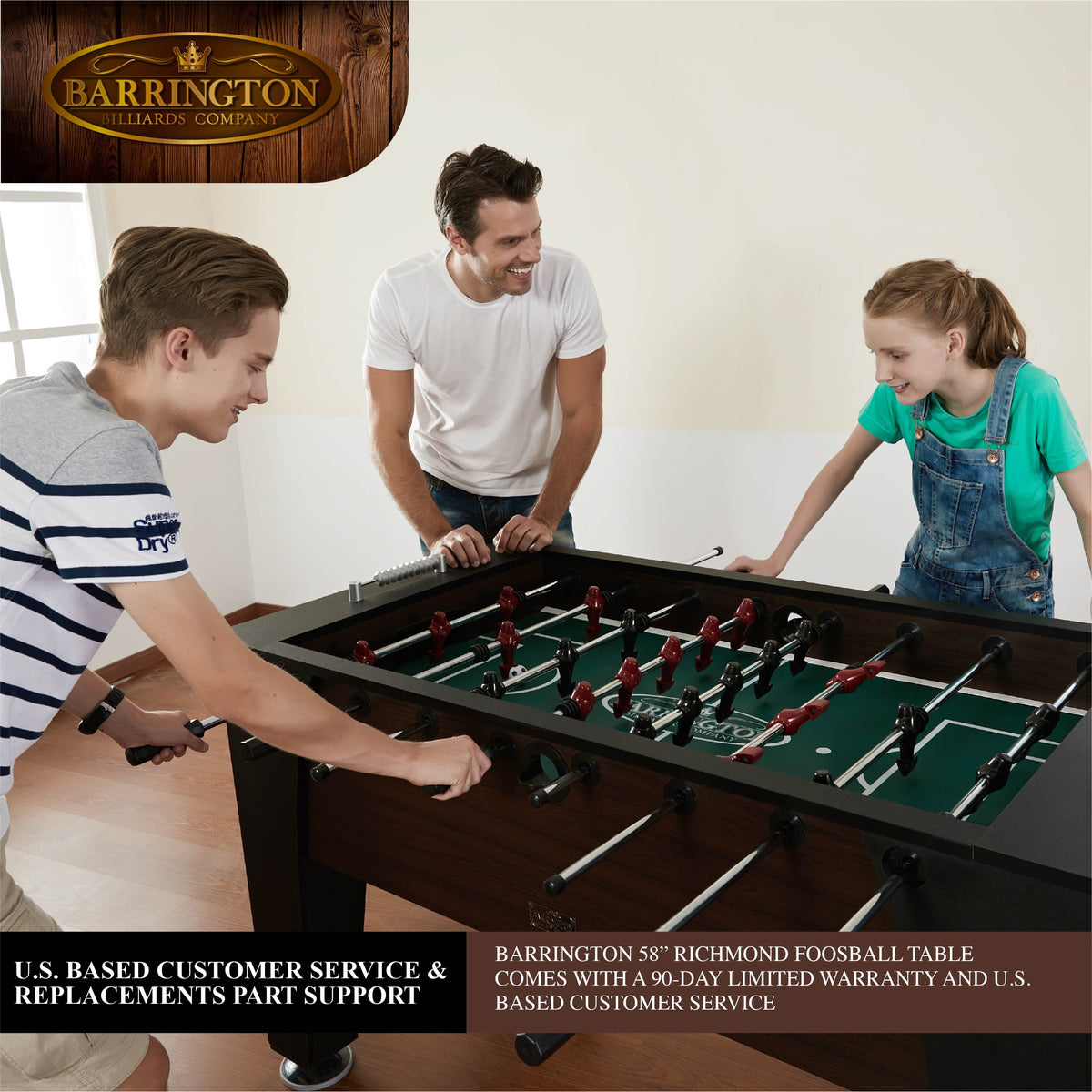58” Richmond Foosball Table Competition Size, Soccer, Accessories Included, Brown/Black by