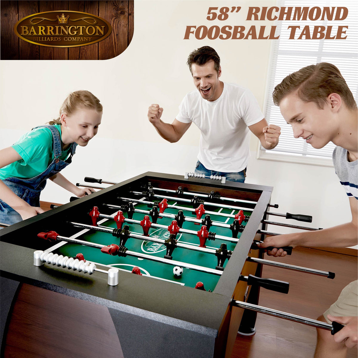 58” Richmond Foosball Table Competition Size, Soccer, Accessories Included, Brown/Black by