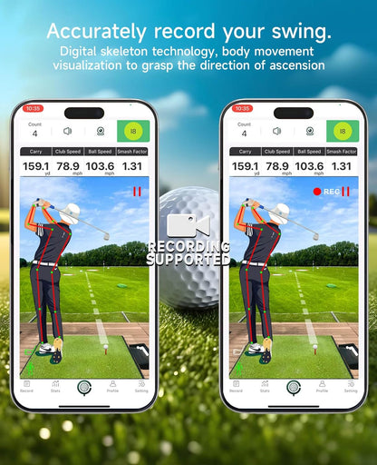 Portable Golf Launch Monitor Pro X1 Plus, Simulators for Home & Training, Mobile Launch Monitor for Golf Swing Analysis, Tracker & Swing Analyzer, Indoor Outdoor Use, up to 12 Hours Battery Life.