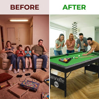 6-Ft Folding Pool Table - 76 Inch Foldable Billiard Game Table for Kids and Adults W/Accessories, Includes 2 Cues, Brush, Ball Triangle & 2 Chalk - SLPLTB76 (SLPLTB76.5) — Before & After