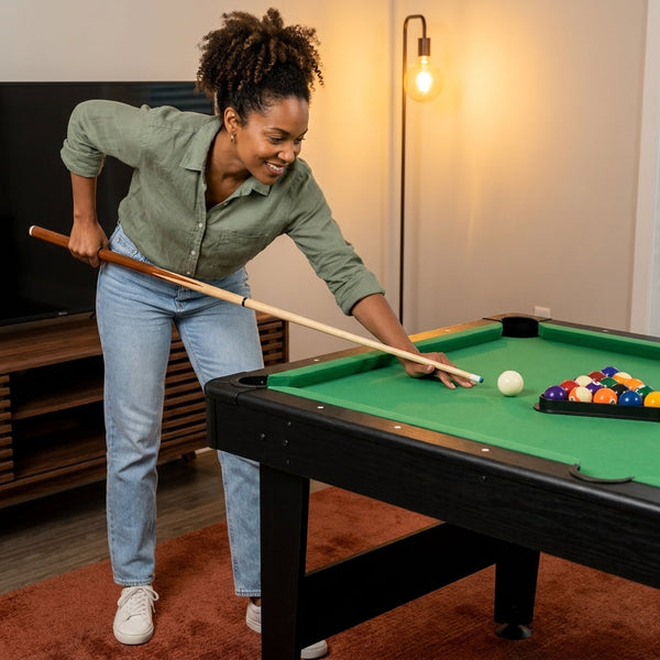 Pool Table Built for Home Game Rooms, 6-Foot Foldable Design, Heavy-Duty Steel Corners, Complete Accessories
