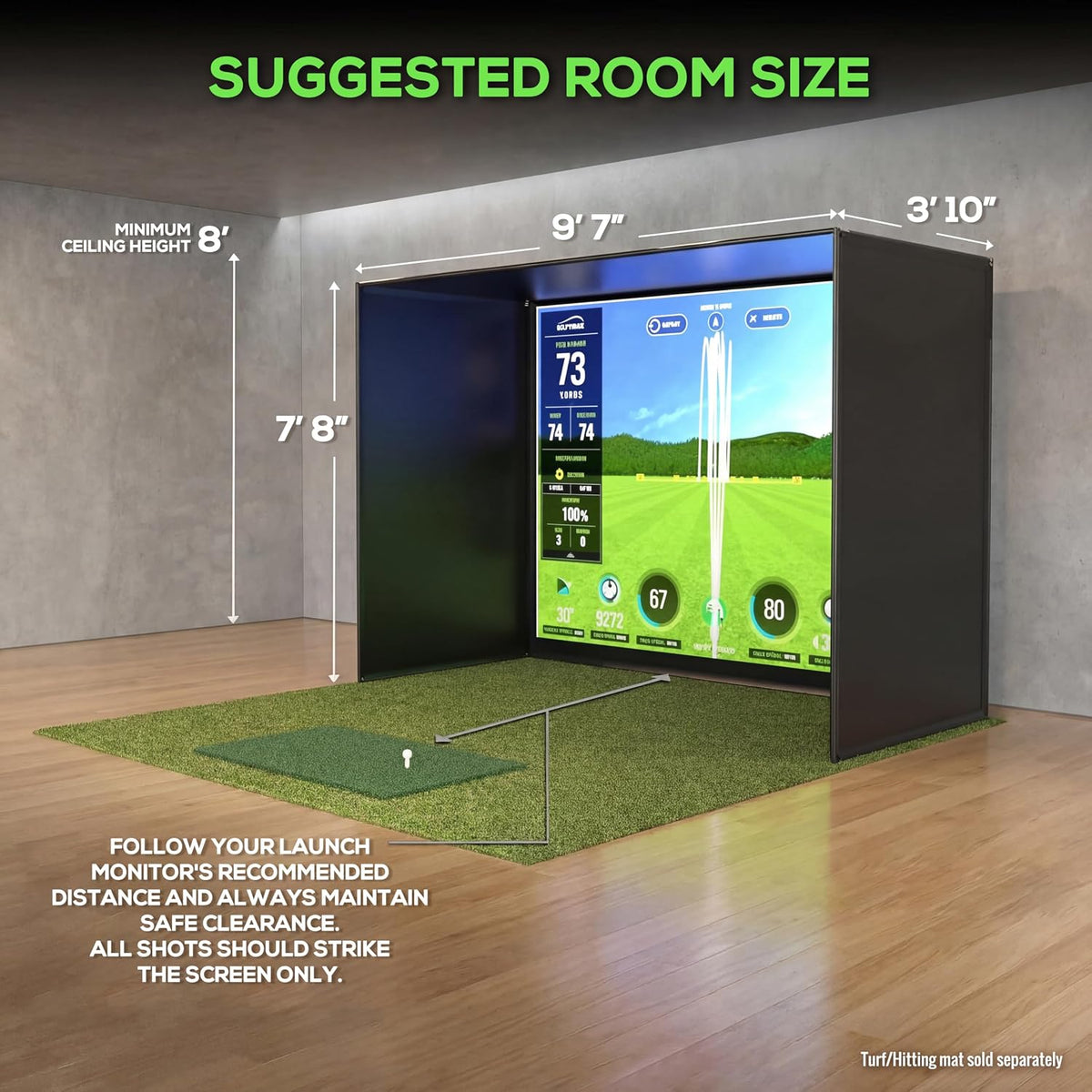 Golf Simulator Enclosure Kit – Choose 8X8 Ft, 10X8 Ft, or 12X8 Ft – Complete Frame + Enclosure + HD Impact Screen (Home Indoor/Outdoor Practice)