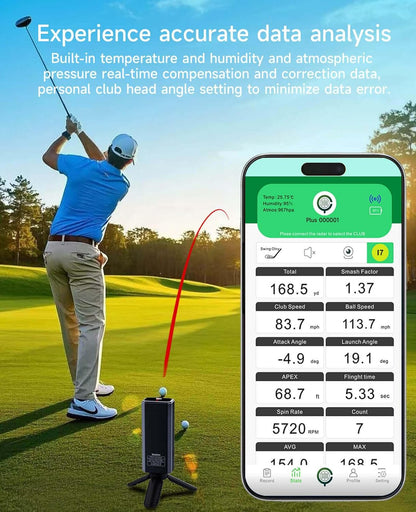 Portable Golf Launch Monitor Pro X1 Plus, Simulators for Home & Training, Mobile Launch Monitor for Golf Swing Analysis, Tracker & Swing Analyzer, Indoor Outdoor Use, up to 12 Hours Battery Life.