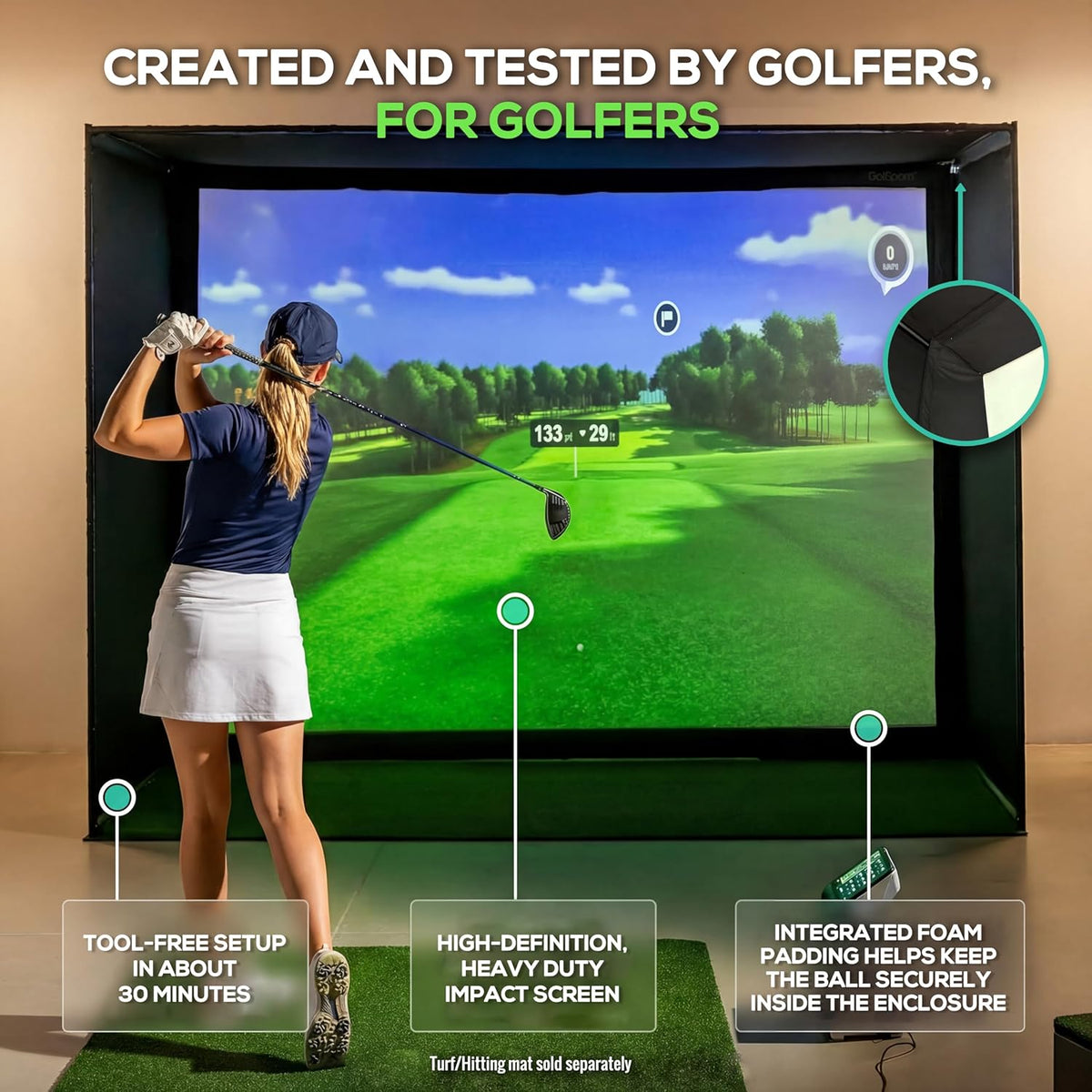 Golf Simulator Enclosure Kit – Choose 8X8 Ft, 10X8 Ft, or 12X8 Ft – Complete Frame + Enclosure + HD Impact Screen (Home Indoor/Outdoor Practice)