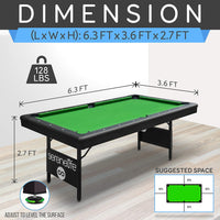 6-Ft Folding Pool Table - 76 Inch Foldable Billiard Game Table for Kids and Adults W/Accessories, Includes 2 Cues, Brush, Ball Triangle & 2 Chalk - SLPLTB76 (SLPLTB76.5)