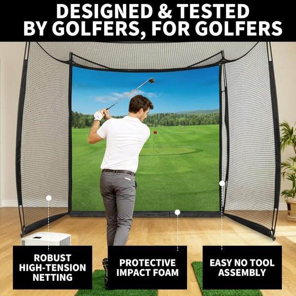 Golf Net,Golf Impact Screen,Golf Simulator Enclosure,11X8Ft Golf Hitting Cage,Equipped with Blank Simulator Screen and Green Target Cloth(Projector Not Included)