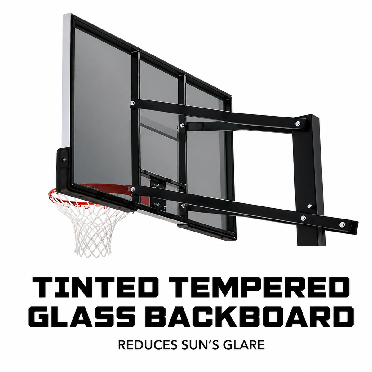 60-Inch Adjustable Outdoor Basketball Hoop with Tinted Tempered Glass Backboard