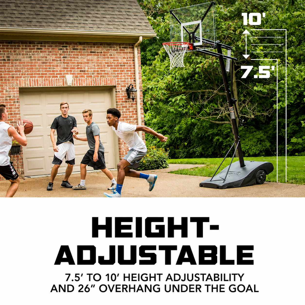 Adjustable Portable Outdoor Basketball Hoop with Steel Base