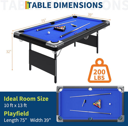 6 or 7 Ft Billiards Table, Portable Billiards Tables, Pool Tables for Full Size, Pool Table Set for Family Game Room, Adult Rrec Room, Basements, Man Cave or Garage