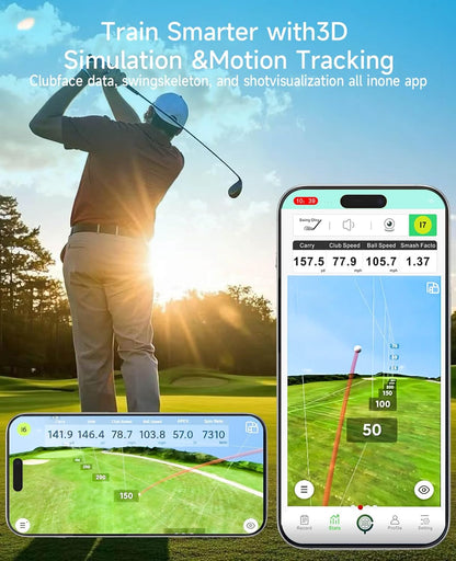 Portable Golf Launch Monitor Pro X1 Plus, Simulators for Home & Training, Mobile Launch Monitor for Golf Swing Analysis, Tracker & Swing Analyzer, Indoor Outdoor Use, up to 12 Hours Battery Life.