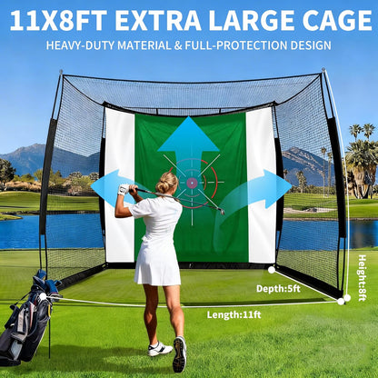 Golf Net,Golf Impact Screen,Golf Simulator Enclosure,11X8Ft Golf Hitting Cage,Equipped with Blank Simulator Screen and Green Target Cloth(Projector Not Included)