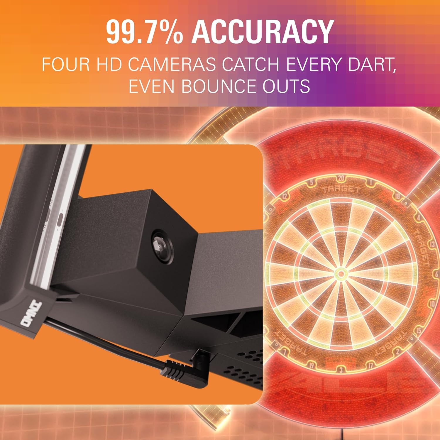Omni Auto Scoring Camera System Surround LED Light | Automatic Scorer, Magnetic Dartboard Ring Lighting, Records Dart Scores, Fits All Dartboards | Ultimate Home Bundle