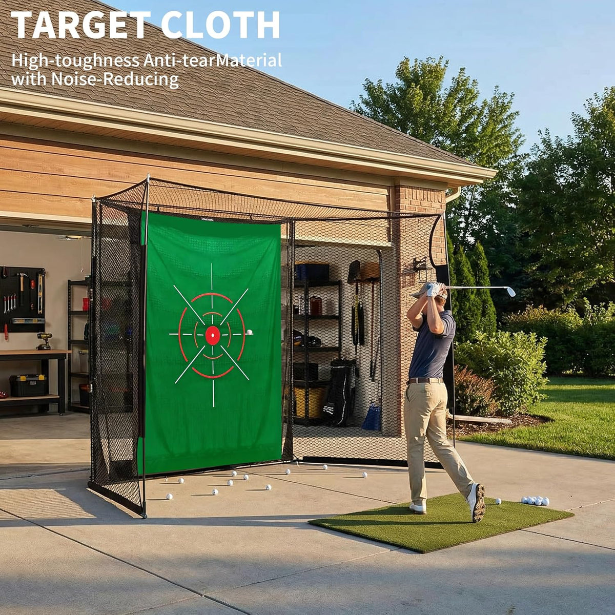 Golf Net,Golf Impact Screen,Golf Simulator Enclosure,11X8Ft Golf Hitting Cage,Equipped with Blank Simulator Screen and Green Target Cloth(Projector Not Included)
