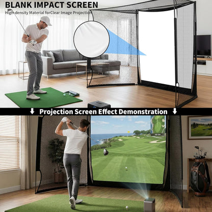 Golf Net,Golf Impact Screen,Golf Simulator Enclosure,11X8Ft Golf Hitting Cage,Equipped with Blank Simulator Screen and Green Target Cloth(Projector Not Included)